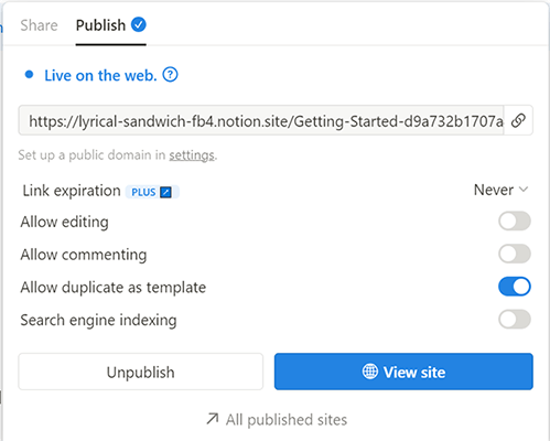 05 Publish your Notion template - Option page