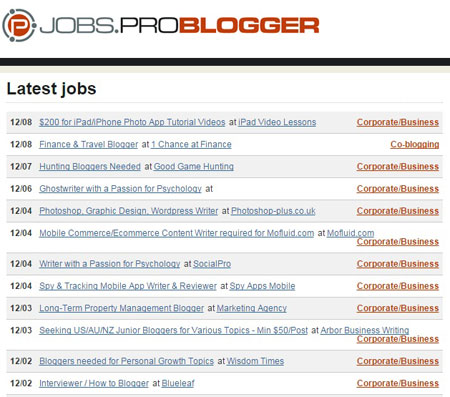 panneau d'emplois problogger