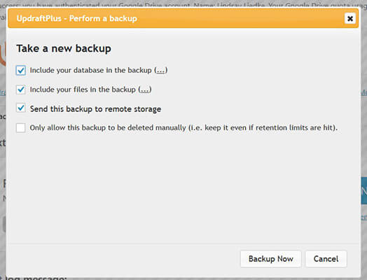 backup settings