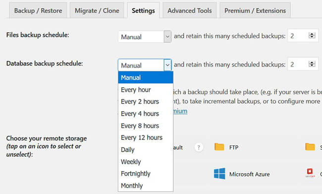 file and database backup schedule