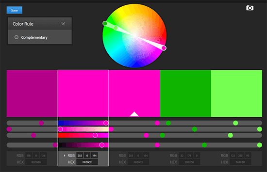 Adobe Color to find contrasting colors