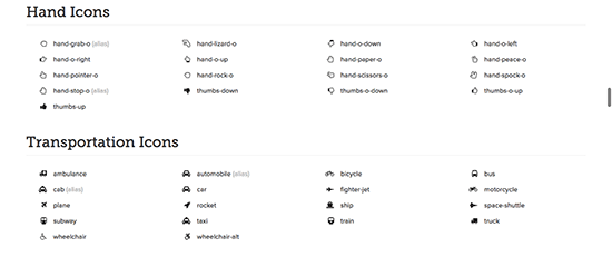 FontAwesome example icons