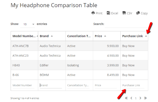 My Headphone Comparison Table