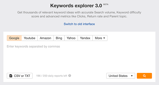 Ahrefs Keyword Exporer 3.0