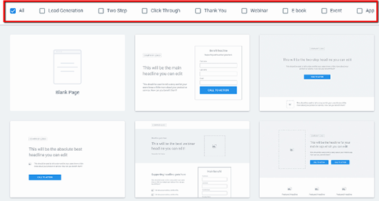 Instapage Template Categories