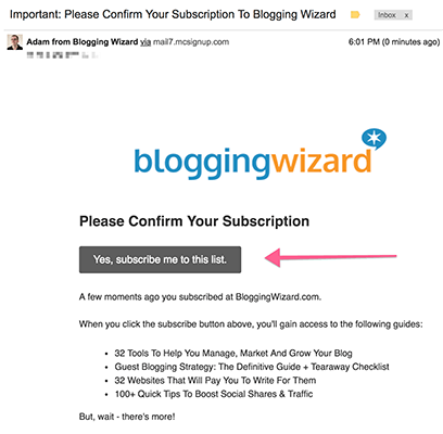 Blogging Wizard Confirmation