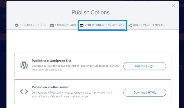 Leadpages Landing Page Publishing Options