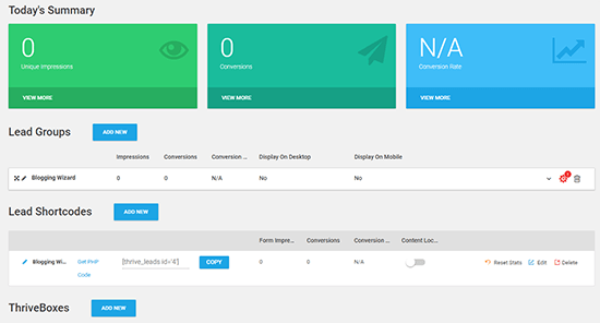 Thrive Leads Dashboard