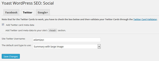 Yoast Social Settings