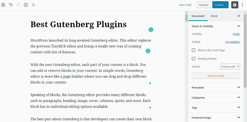 Spotlight mode Gutenberg features