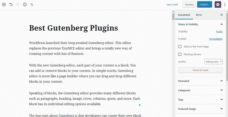 Top toolbar mode Gutenberg features