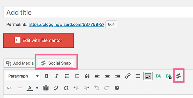 09 WordPress Editor - Social Snap shortcode button