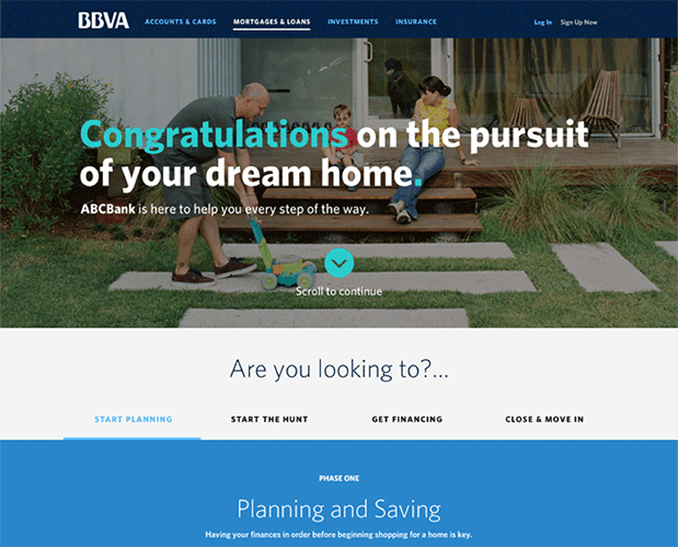 Landing page for a home loan product