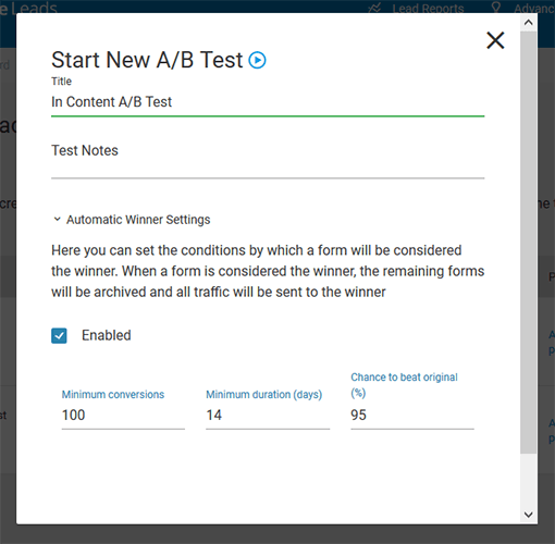 ab test settings