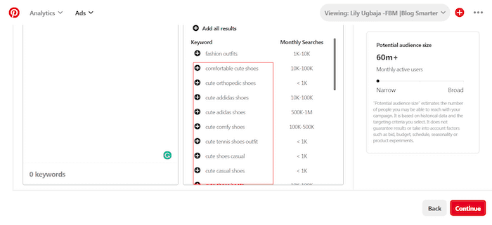 pinterest keyword targeting step 3