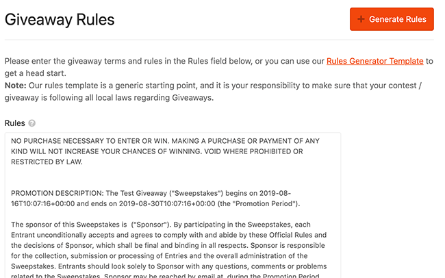 11. Giveaway rules example