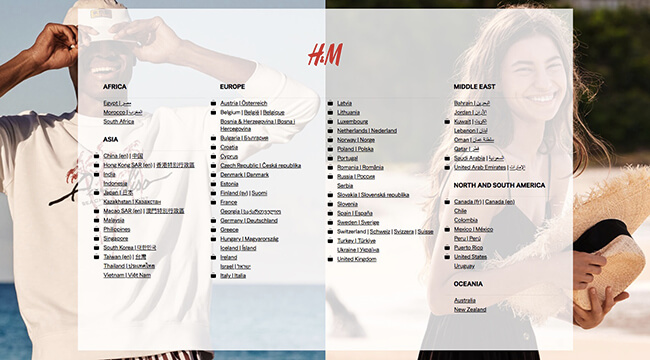 H&M Country-Select Splash Page