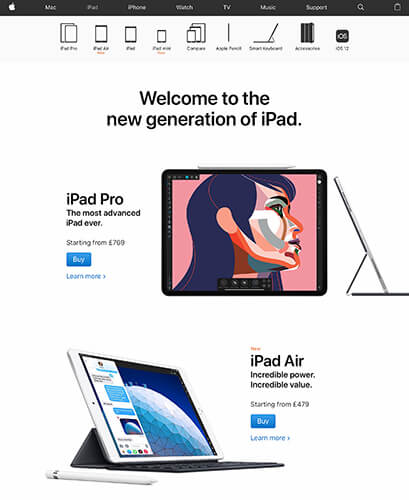 Apple iPad Product Landing Page