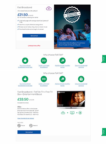 TalkTalk Service Comparison Landing Page