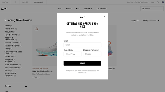 Nike sign shop up for email