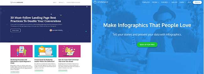 Funnel Overload and Venngage blog and website comparison