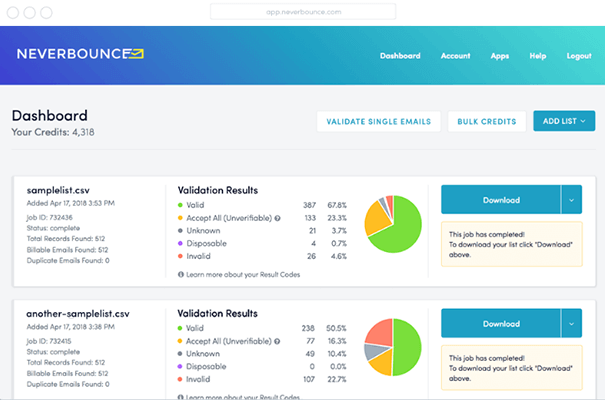 NeverBounce Dashboard