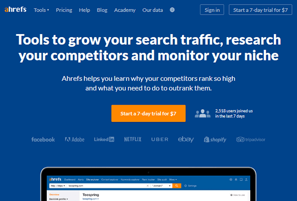 ahrefs homepage