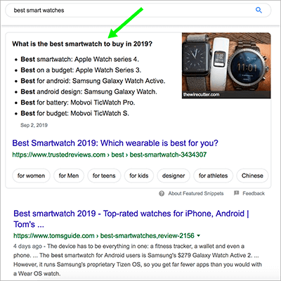 featured snippets list