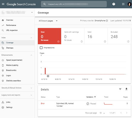 google search console dashboard