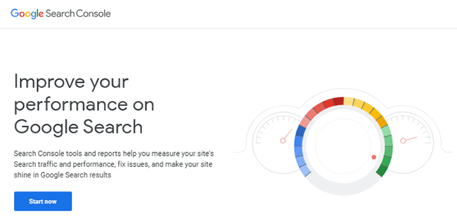 page d’accueil de la console de recherche google