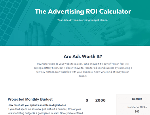 ROI calculator on Hubspot