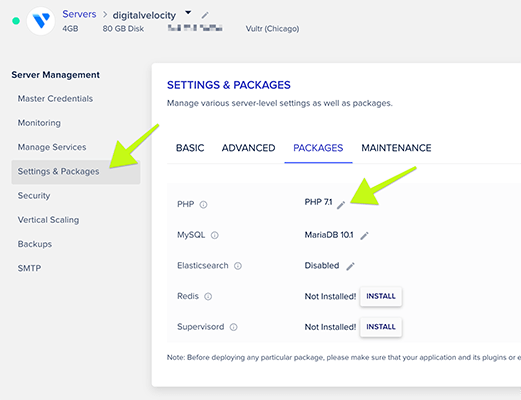 Update PHP version in Cloudways