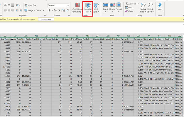 Format as a table and style