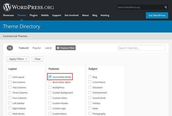 wordpress.org accessible themes