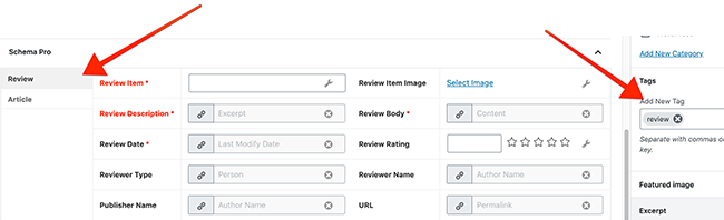 Using tags for schema data