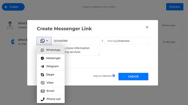 Shorby - Create messenger link