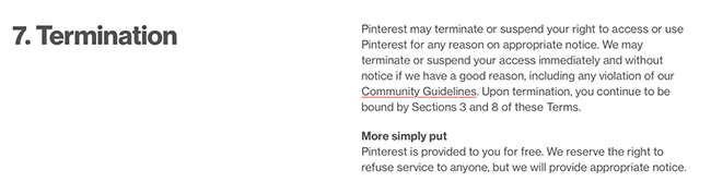 Pinterest Termination Rights