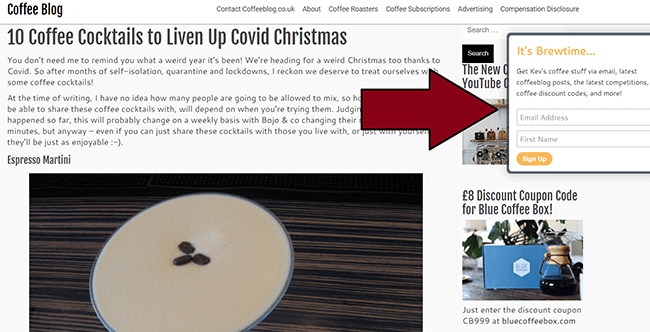 Coffee Blog - Slide in CTA
