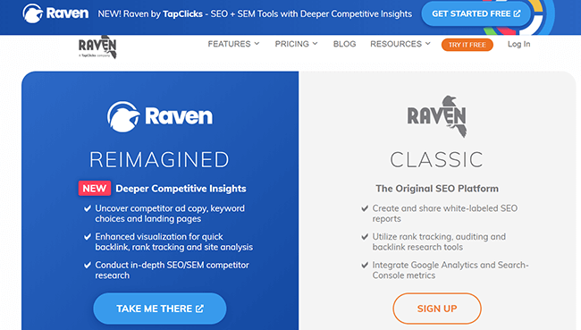 Raven Tools Page d’accueil