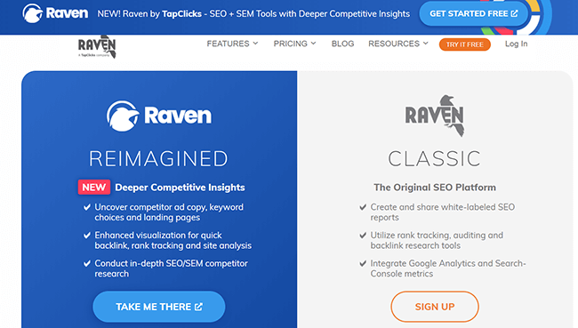 Homepage di Raven Tools