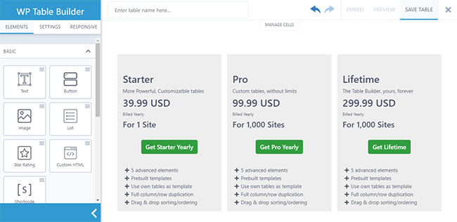 11 Pricing table almost complete