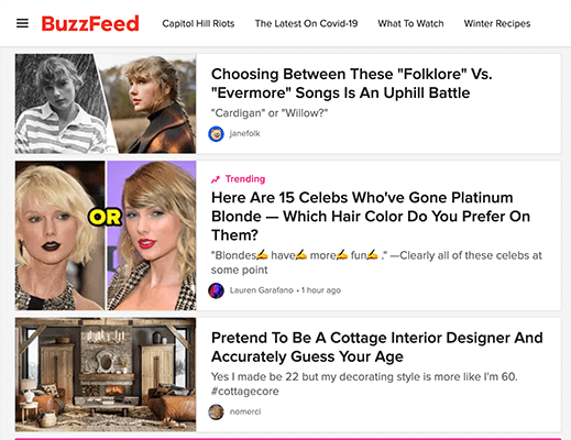BuzzFeed quizzes in social media feeds