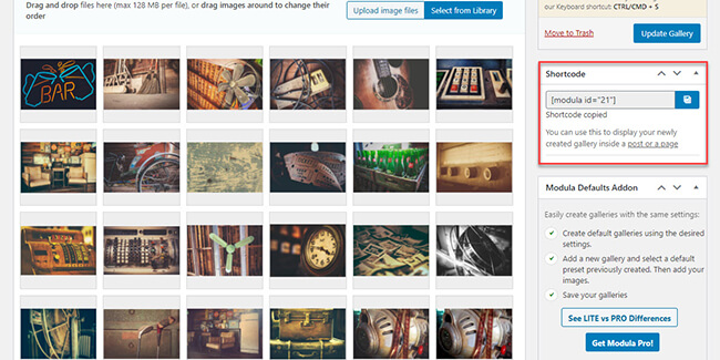 Copy the generated shortcode into gallery page