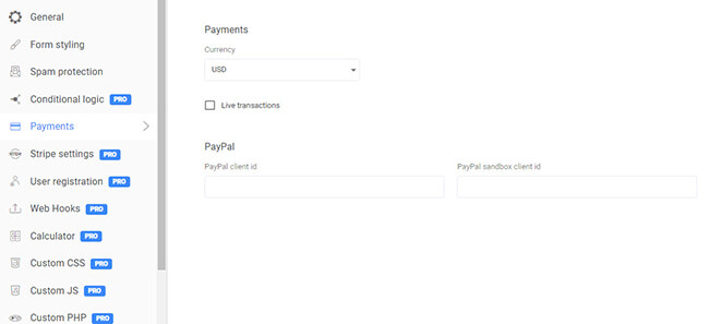 Payment forms using free version