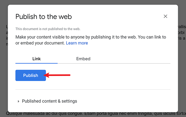 publish to the web button