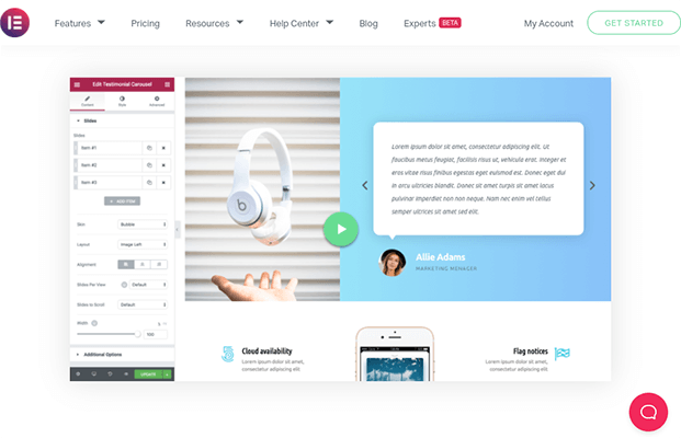 elementor pro testimonial carousel