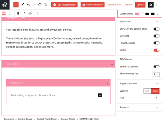 wordpress gutenberg ultimate blocks nested content toggle