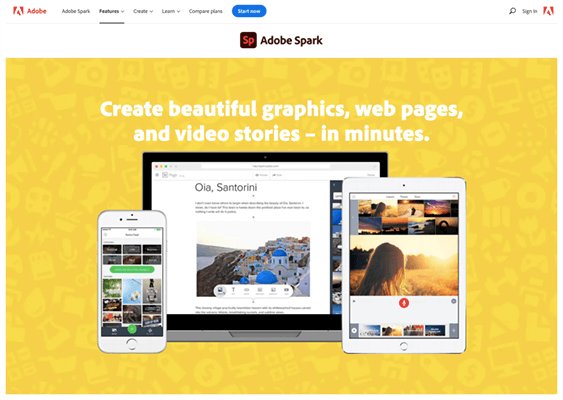 Adobe Spark Homepage