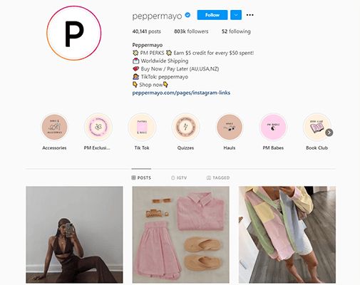 PepperMayo online store example for Instagram