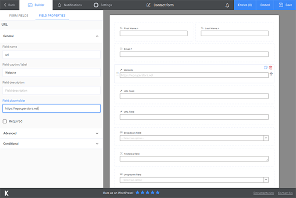 kali forms edit url field